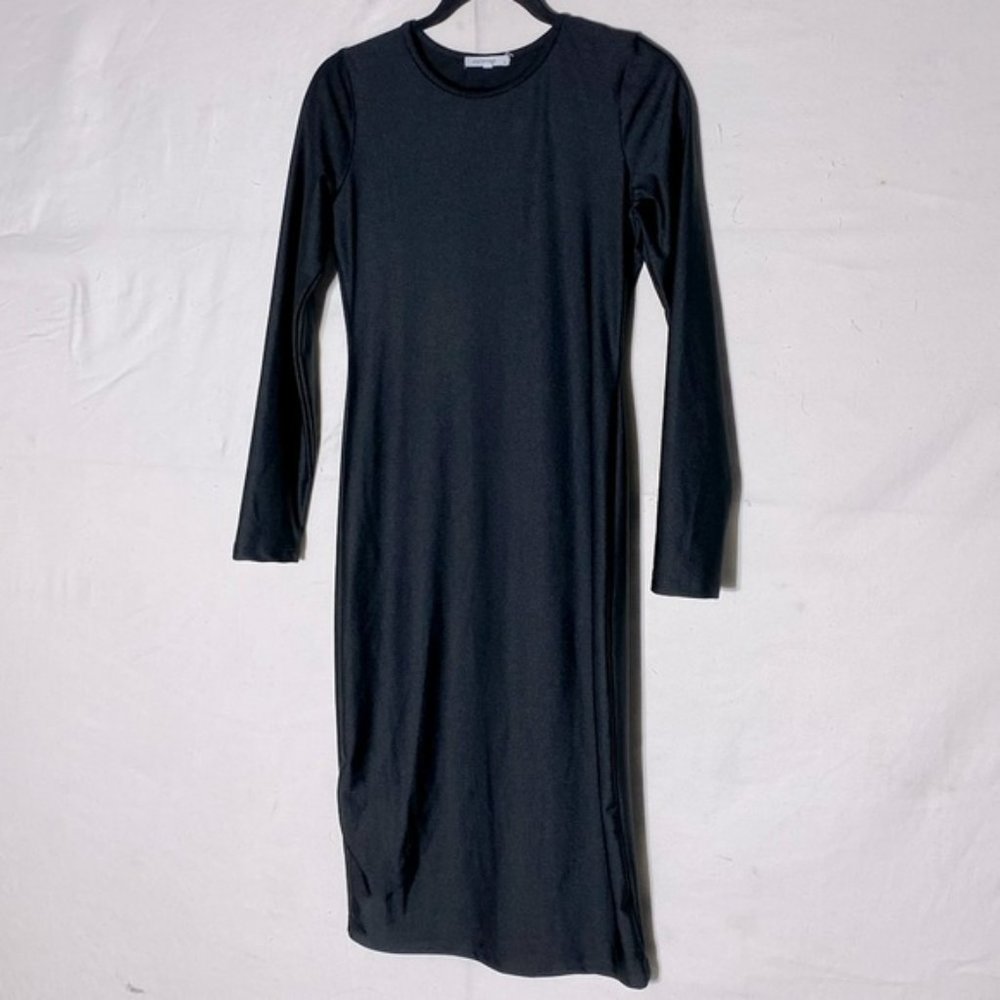 Antistar black long sleeve crew neck bodycon midi dress S